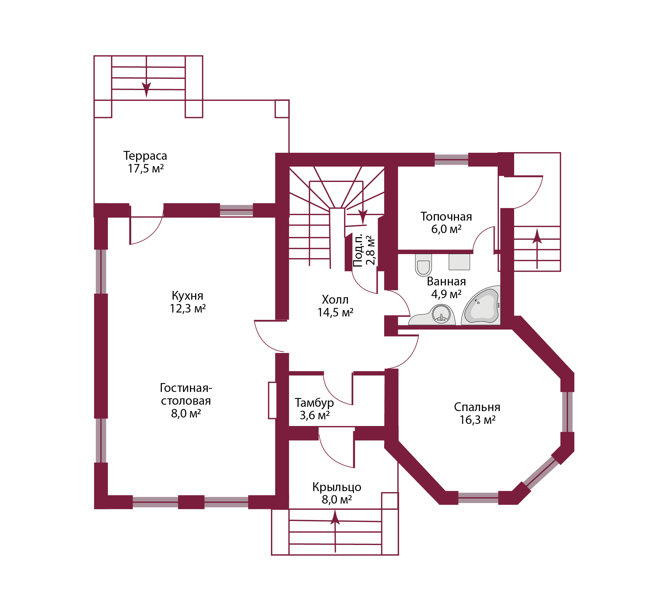 Планировка коттеджа 1028 Паскаль, пл.1