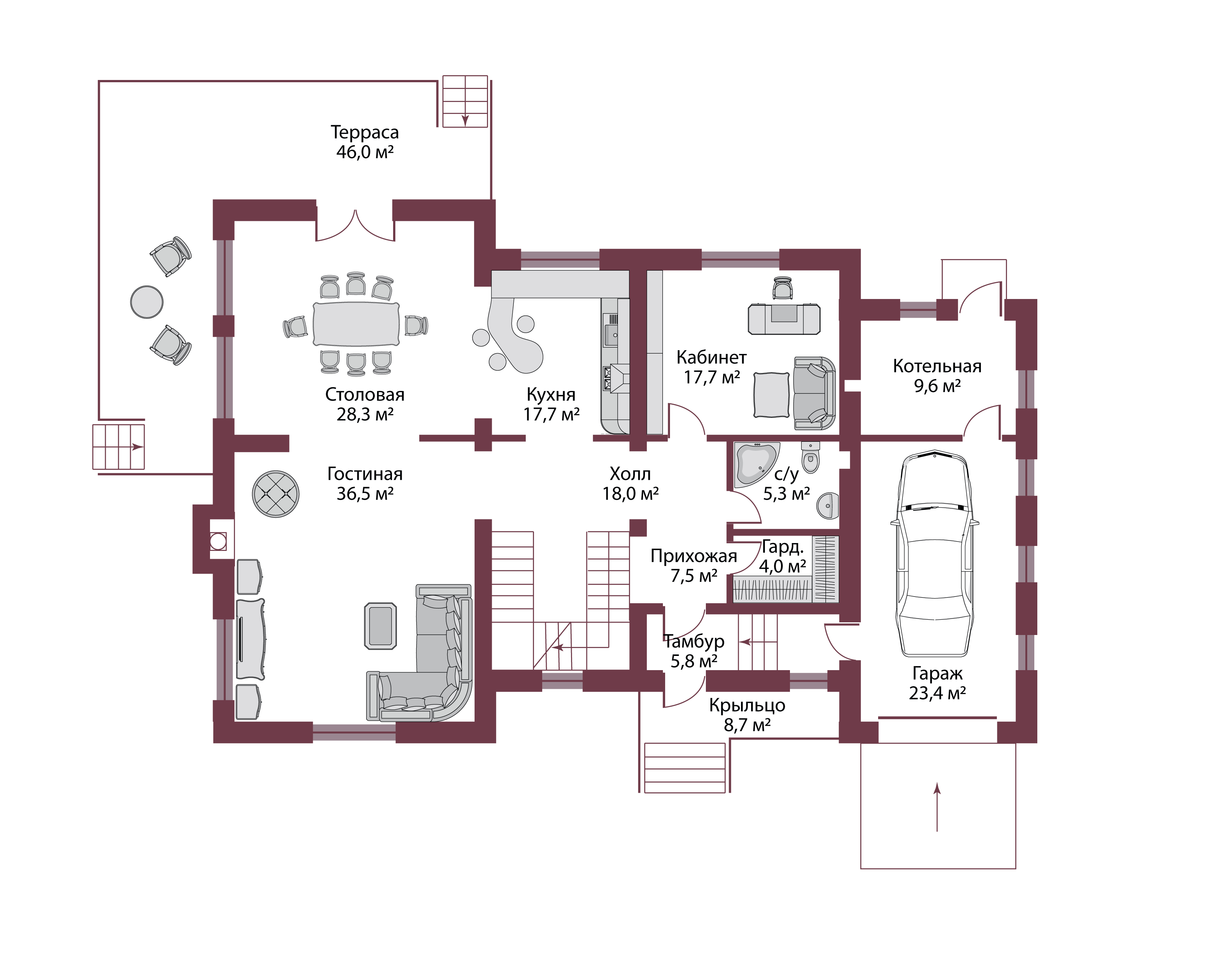 Планировка коттеджа 564 Эдельвейс, пл.1