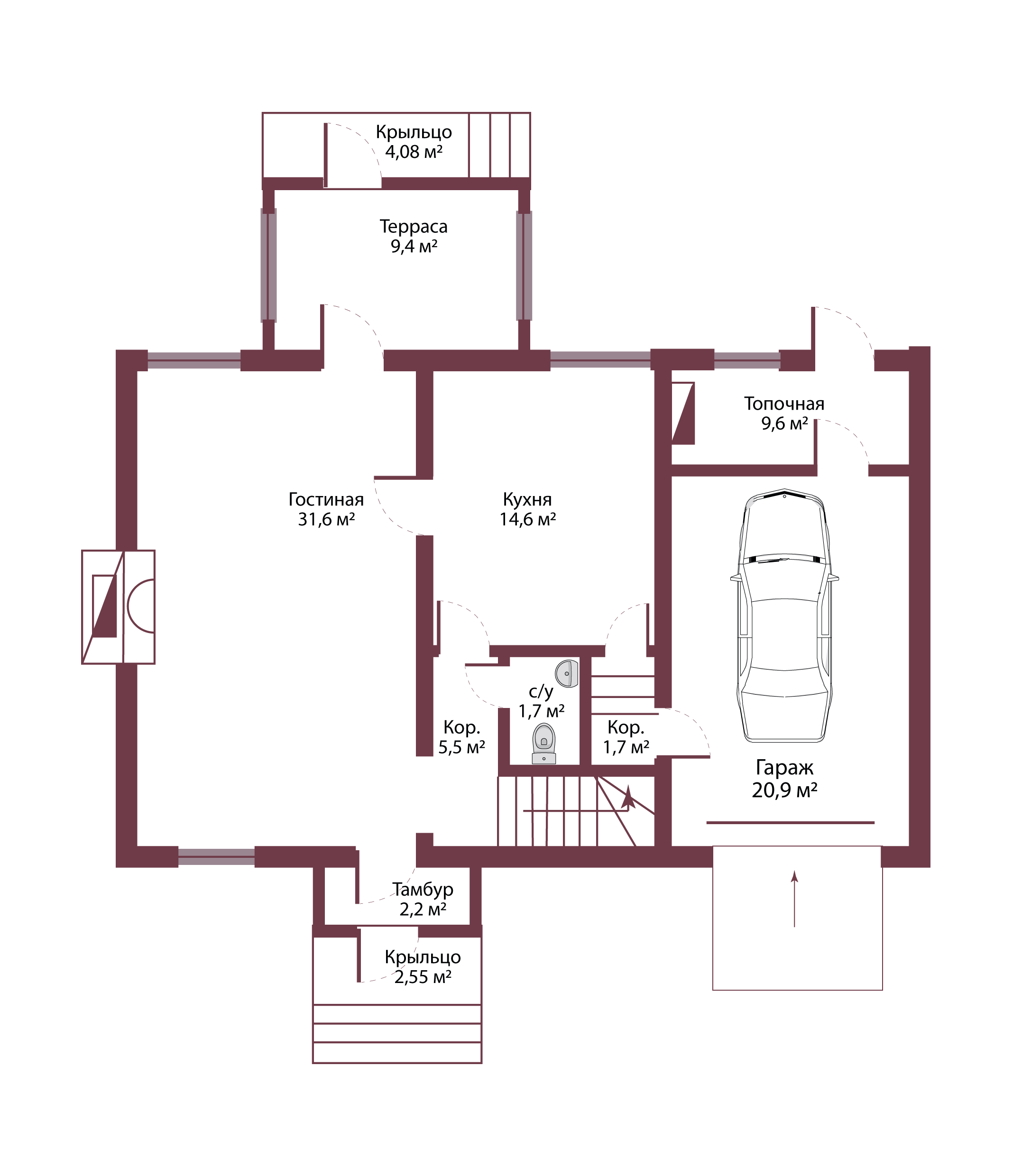Планировка коттеджа 1005 Хемптон, пл.1