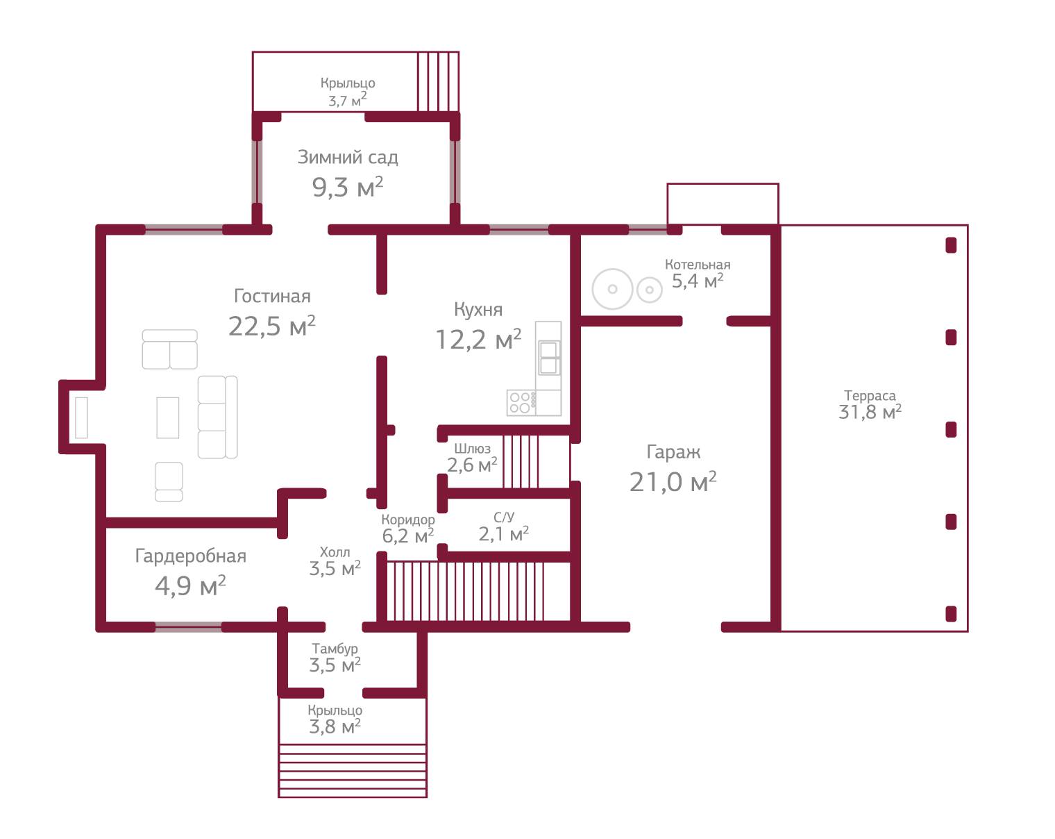 Планировка коттеджа 1021 Хемптон, пл.1