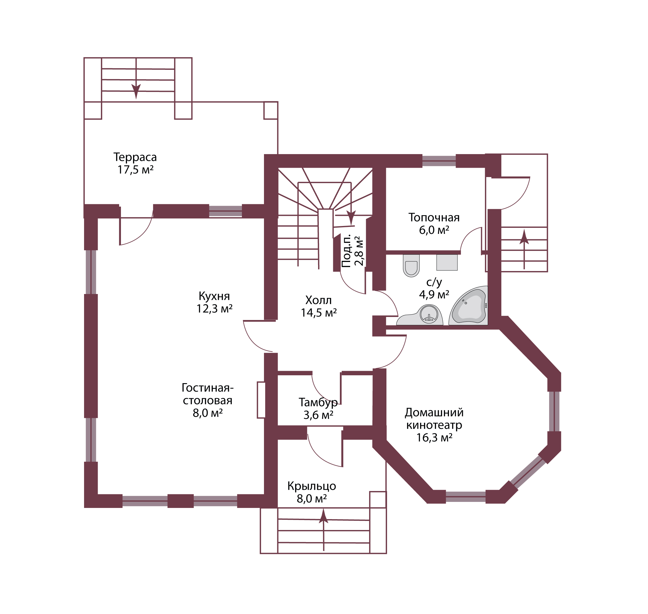 Планировка коттеджа 1032 Паскаль, пл.1