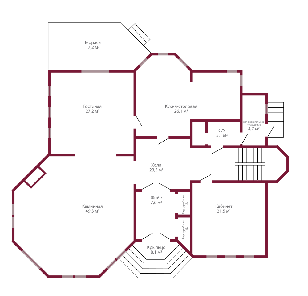 Планировка коттеджа 309 Княгиня, пл.1