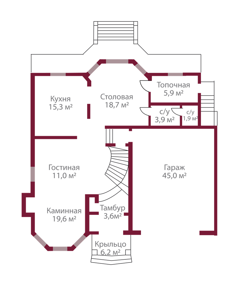 Планировка коттеджа 614 Орхидея, пл.1