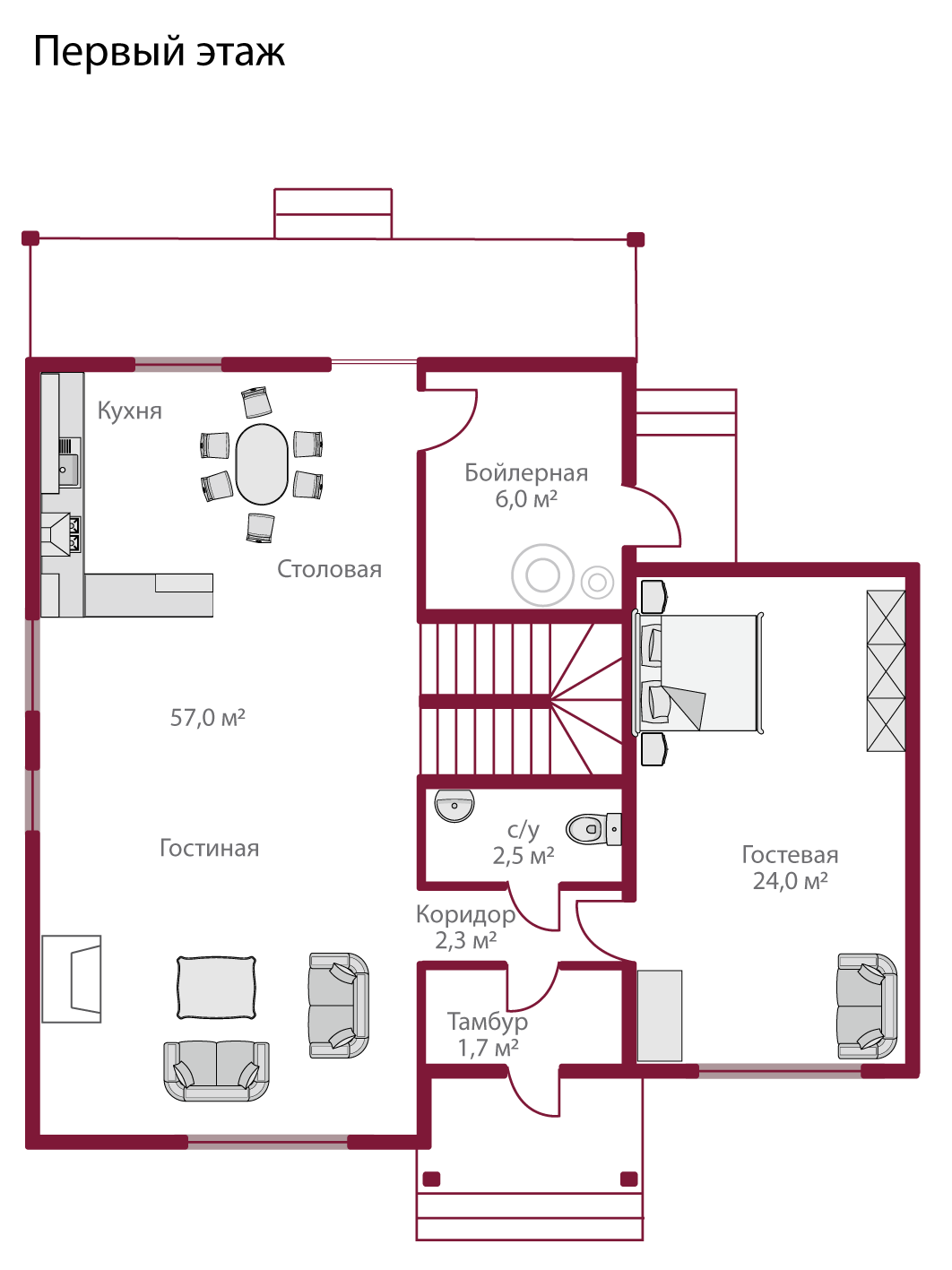 Планировка коттеджа 335 Квебек, пл.1