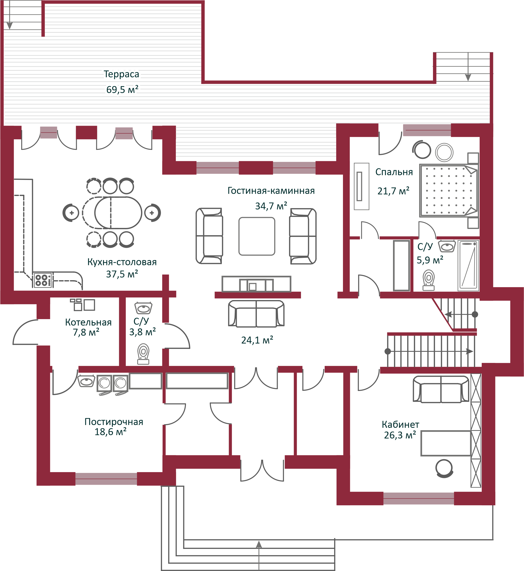 Планировка коттеджа 901 Индивидуальный, пл.1