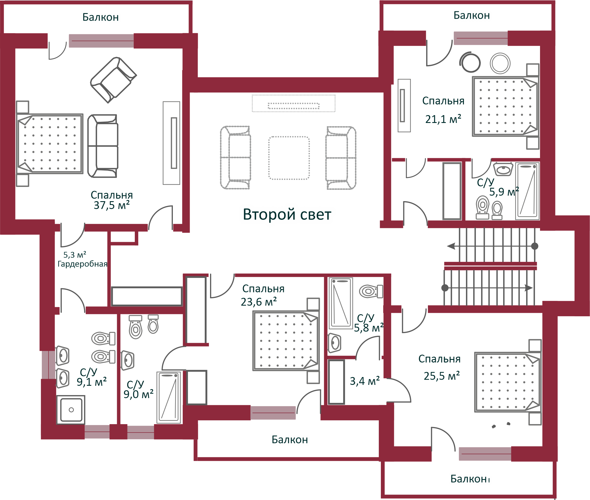 Планировка коттеджа 901 Индивидуальный, пл.2