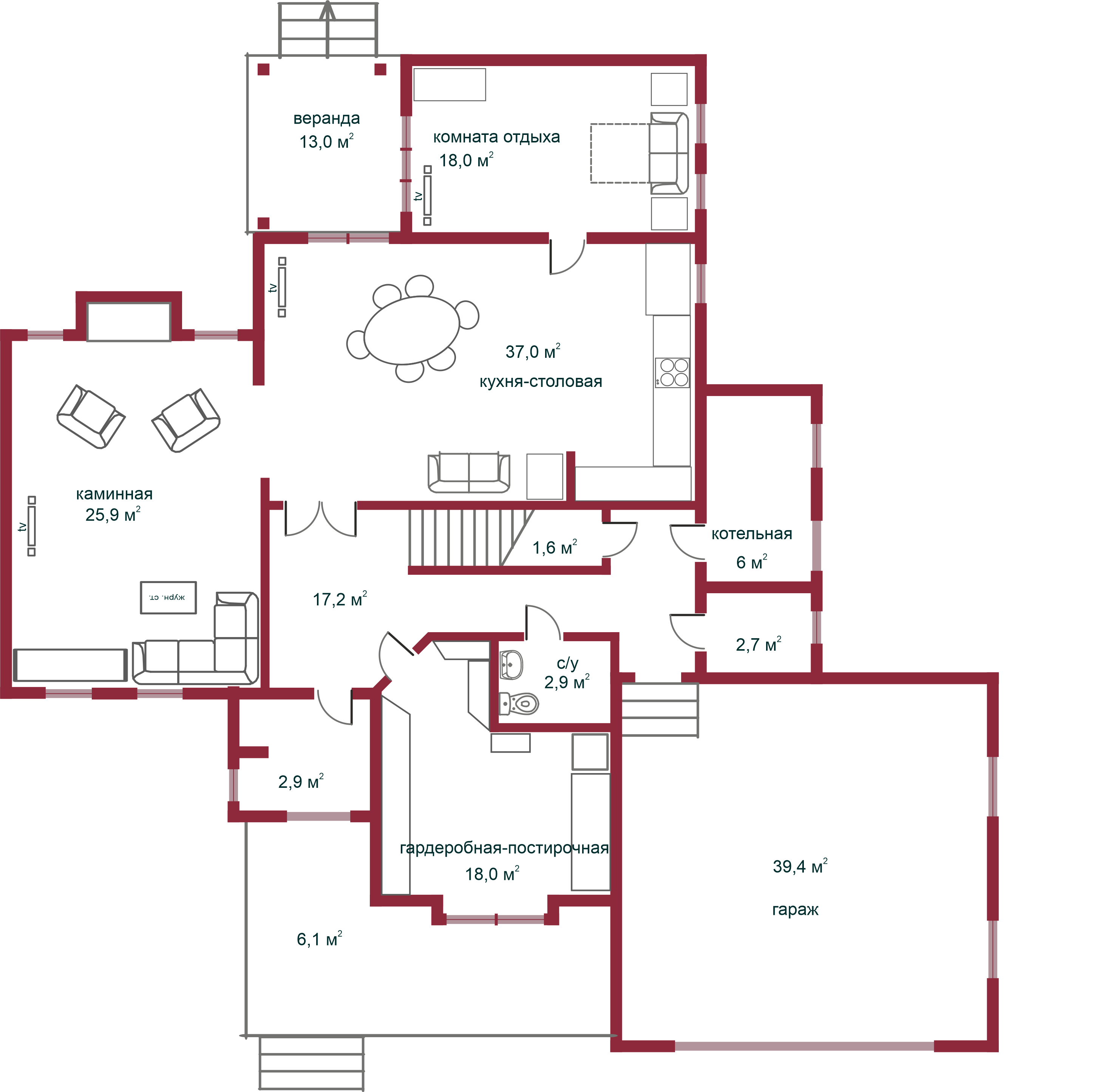 Планировка коттеджа 924 Адажио, пл.1